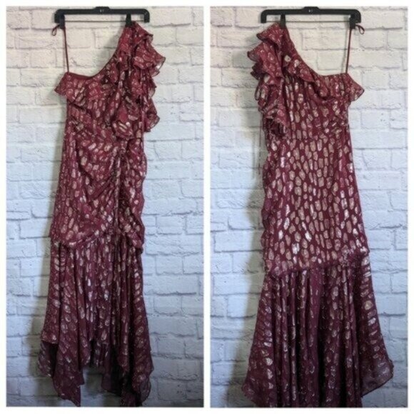 Veronica Beard Leighton Dress 4 Red Silver Metallic Leopard Print Midi Cocktail - Picture 3 of 8